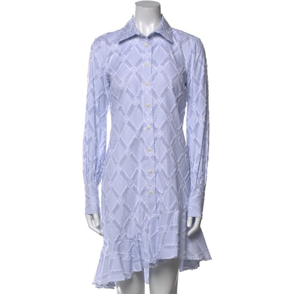 10 Derek Lam Light Blue Patterned Stripe Long Sleeve Dress - Picture 9 of 9